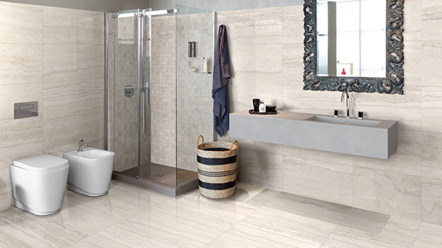 Momento Bianco by HDIT Porcelain, tile in bathroom